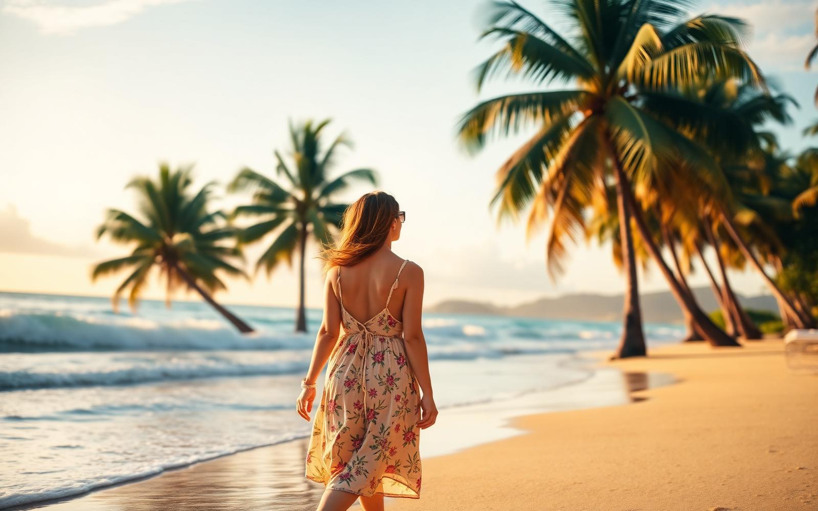 Sunset beach with palm trees, the mood behind MiraiMind AI companion chat